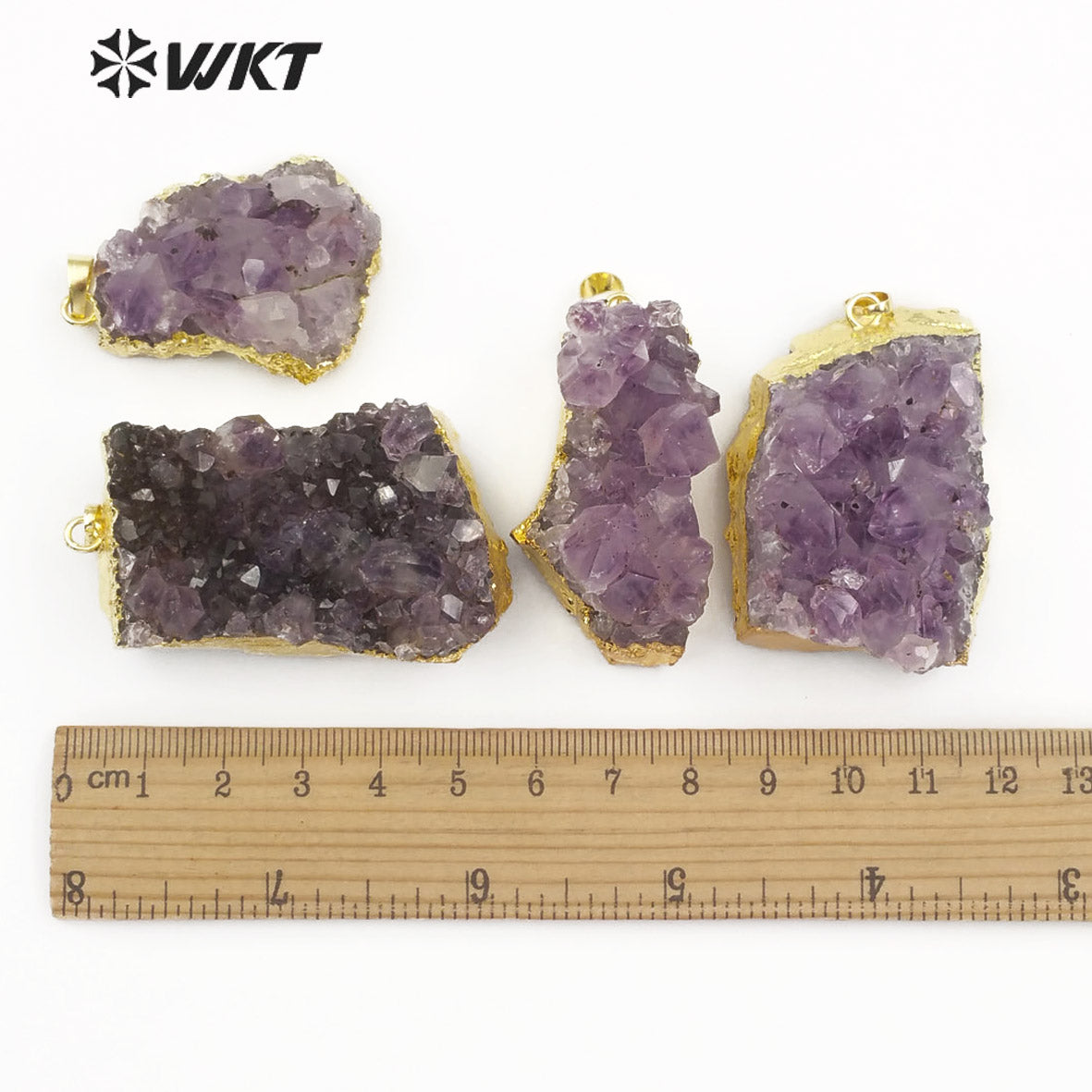 WT-P1438 Raw Quartz With Gold Bezel Amethyst Pendant Jewelry for Women Necklace Making Natural Uraguay Purple Crystal Pendant