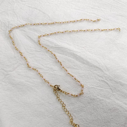 WT-BFN019 Wholesale Fashion Colorful Natural Stone Beads Rosary Chain Cute Double Hook Necklace Jewelry for Women Birthday Gift