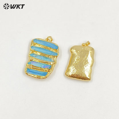 WT-P2006 Amazing New Natural Crystal Quartz Assemble Aqua Aura Stone Pendants For Necklace DIY