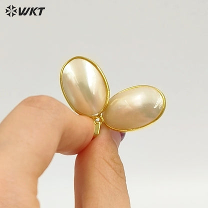 WT-JP490 High Quality 18K Gold Plated Oval Smooth Mabe Shell Pendants As Women Necklaces Earrings Jewelry DIY Findings