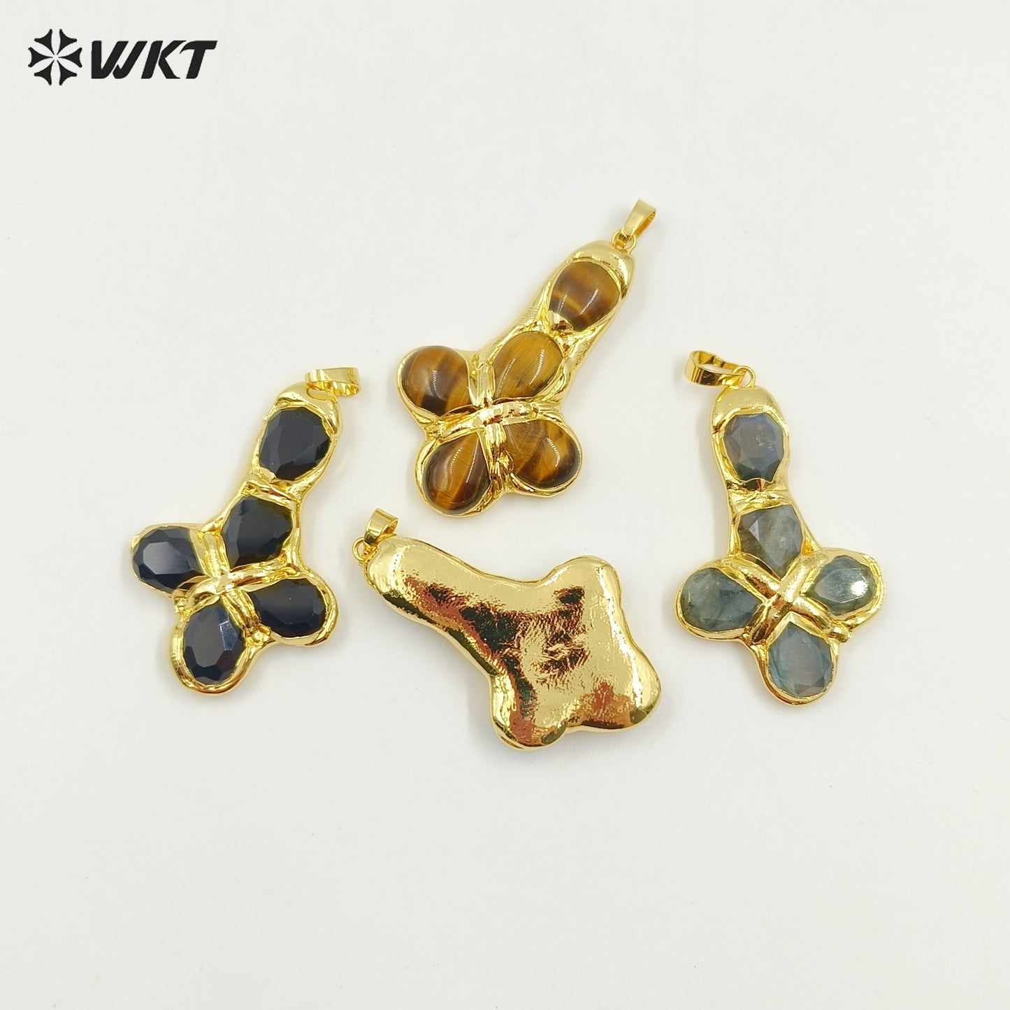 WT-P1962 Wholesale Amazing New Design Natural Gemstone Made Drop Shape Assemble Cross Jewelry Pendants