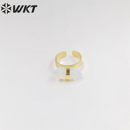 WT-R385 WKT 2022 Beautiful Crystal Amethyst Black Obsidian Hexagon Rings Natural Stone Rings Gold Plated Quartz Point Ring