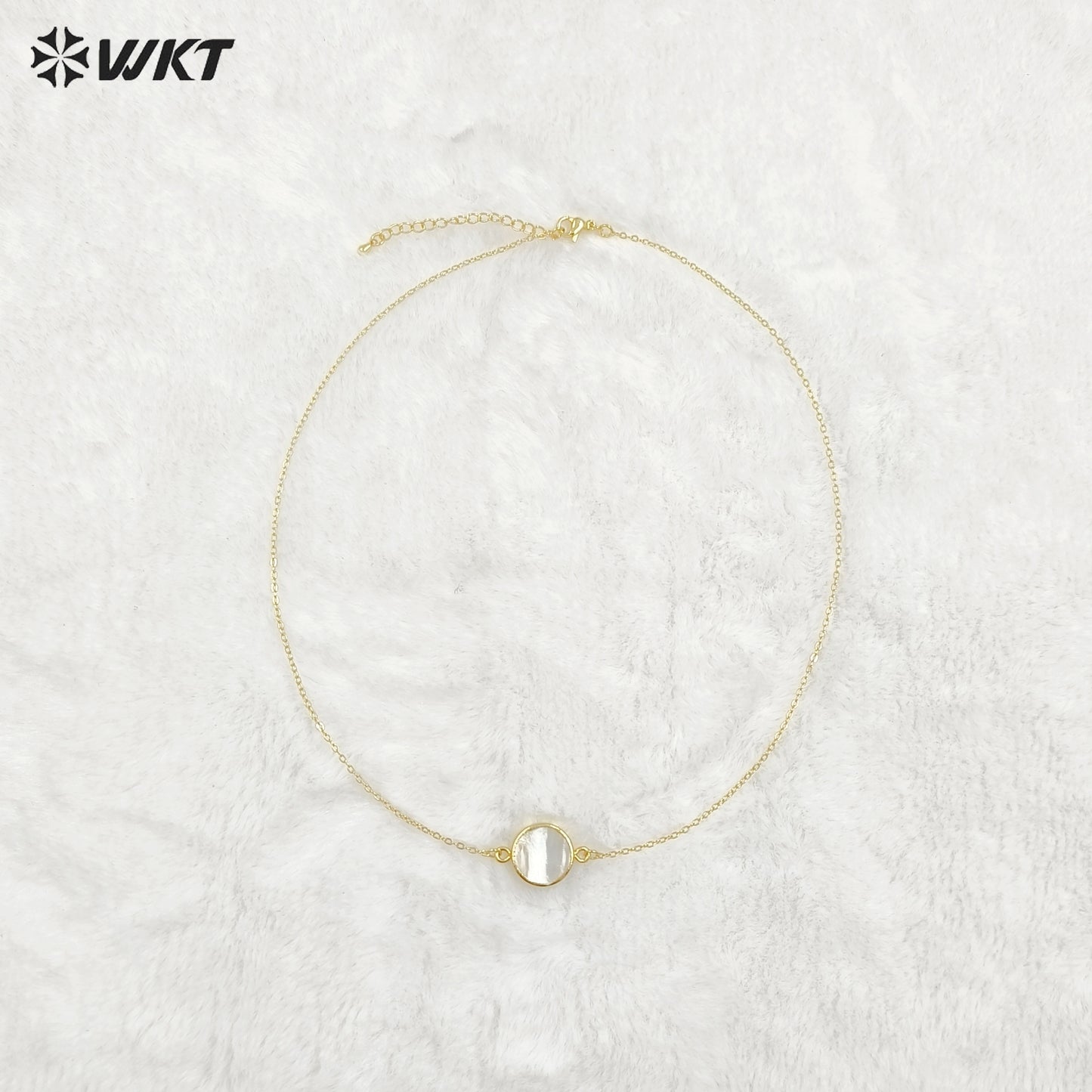 WT-N827 Wholesale Charm Black Pearl With Double Ring Connector Necklace Hot Gold Electroplated Round Pearl Connector Necklace