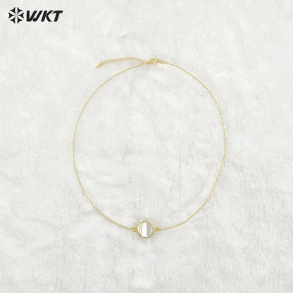 WT-N827 Wholesale Charm Black Pearl With Double Ring Connector Necklace Hot Gold Electroplated Round Pearl Connector Necklace