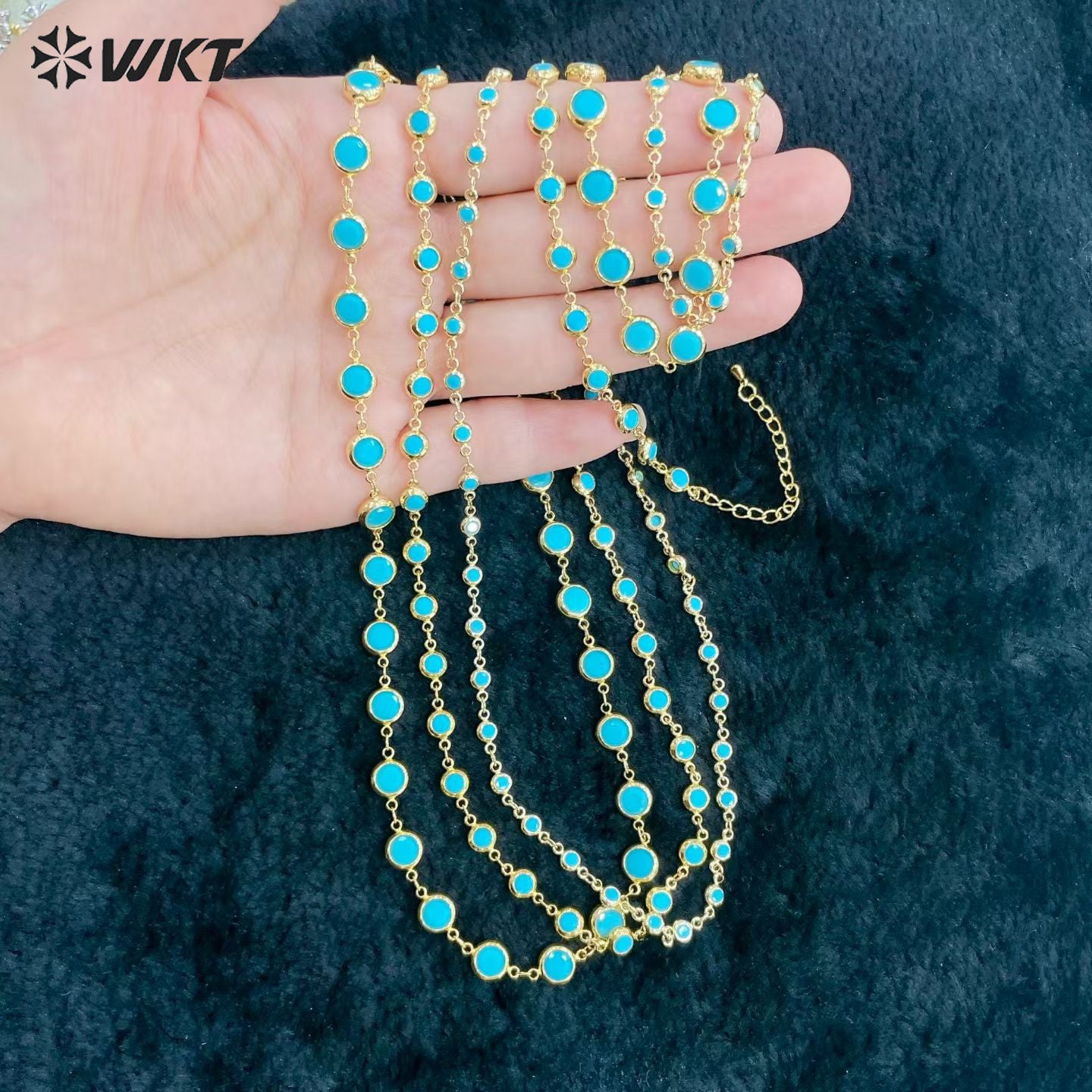 WT-JFN72 Trendy Elegant Style Gold Plated Natural Turquoise Chain Necklaces Bracelets With Different Size For Women Gift Jewelry