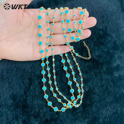 WT-JFN72 Trendy Elegant Style Gold Plated Natural Turquoise Chain Necklaces Bracelets With Different Size For Women Gift Jewelry