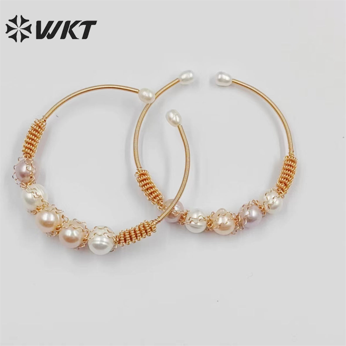 WT-MPB078 WKT 2022 Noble Heart Shape Shell Yellow Brass Bracelet Women Wedding Gift New Style Pearl Bracelet by Wire Wrapped