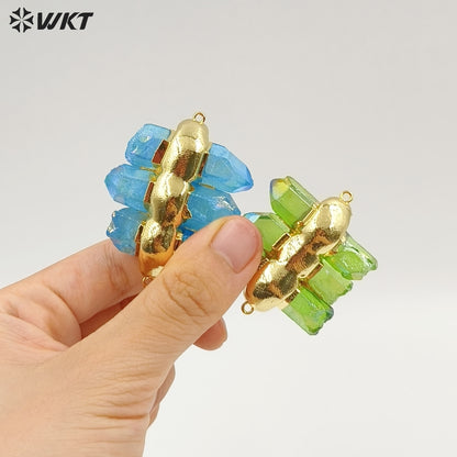 WT-P1612 WKT New Design Gold Electroplated Natural Crystal Quartz Pendant Lady Fashion Double Loops Stone Pendant