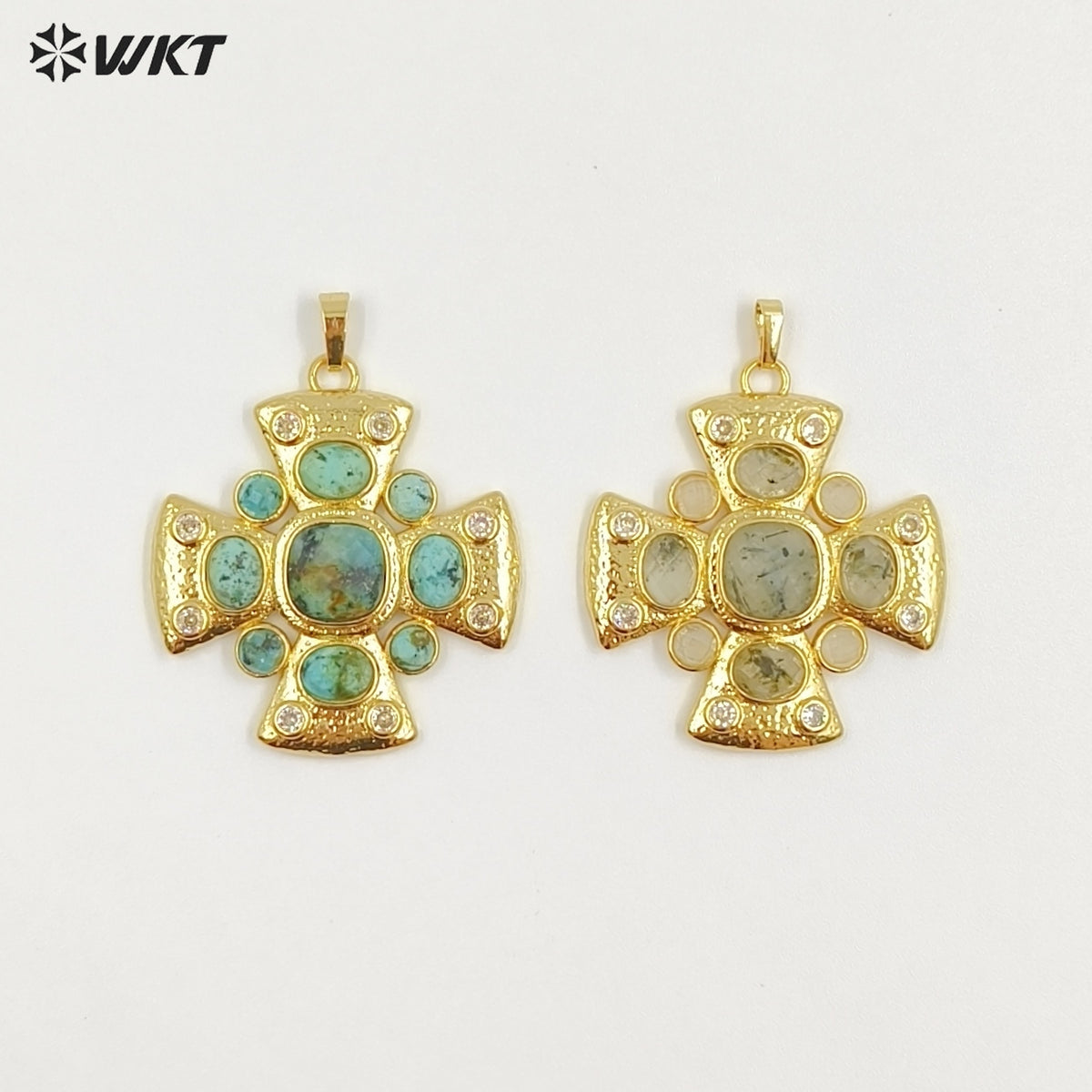 WT-MP318 Wholesale Amazing Gold Plated Zircon and Natural Labradorite Lapis Gemstones Cross Pendants For Luxury Jewelry Making