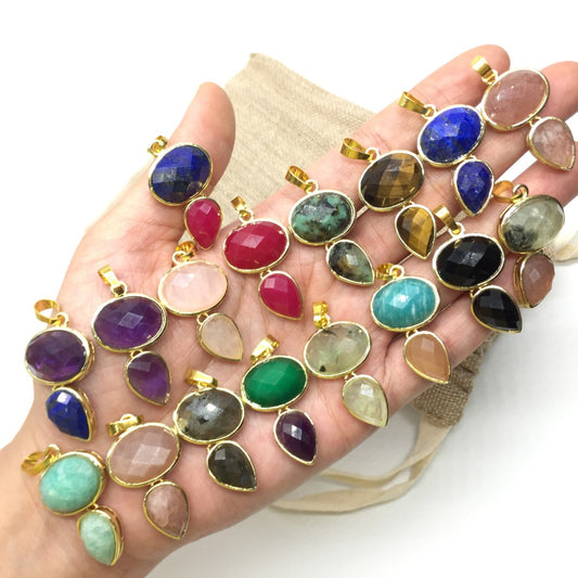 WT-P1931 Wholesale Hot Sale Fashion Natural 18*33mm Double Pendants With a Little Agate High Quality for Necklace