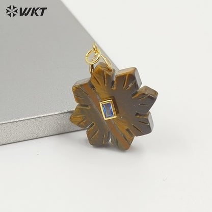 WT-P2095 Romantic Colorful Natural Gemstones And Zircon Snowflake Shape Charm Pendants As Lady Handmade Earrings Findings
