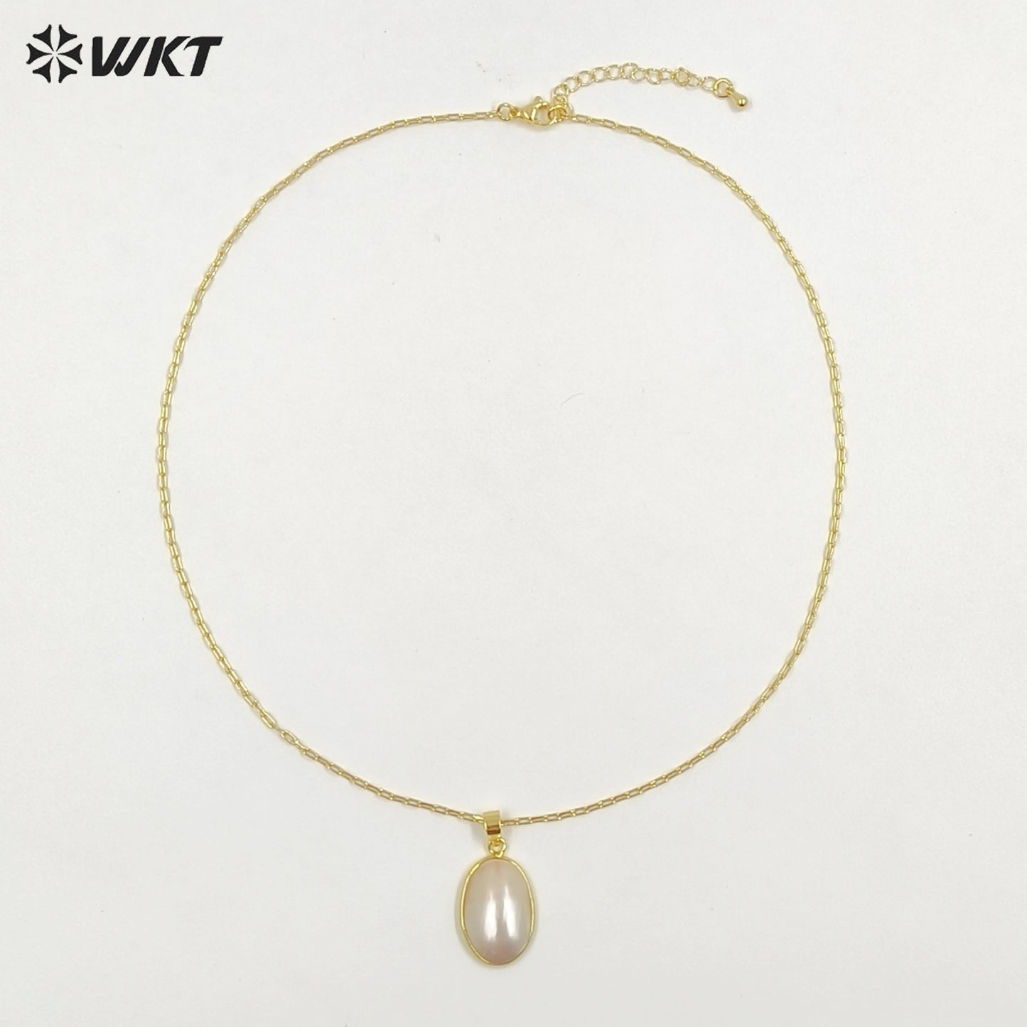 WT-JN384 Wholesale Simple Style Gold Electroplated Oval Mabe Shell Pendant Necklaces For Women Fashion Jewelry Matching