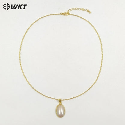 WT-JN384 Wholesale Simple Style Gold Electroplated Oval Mabe Shell Pendant Necklaces For Women Fashion Jewelry Matching