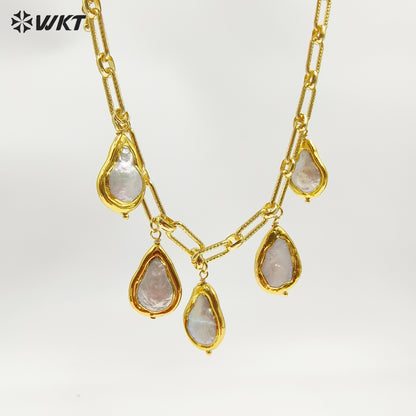 WT-JN325 Wholesale Handmade Precious Design 5 Drop Natural Pearl Dangling Statement Women Necklace