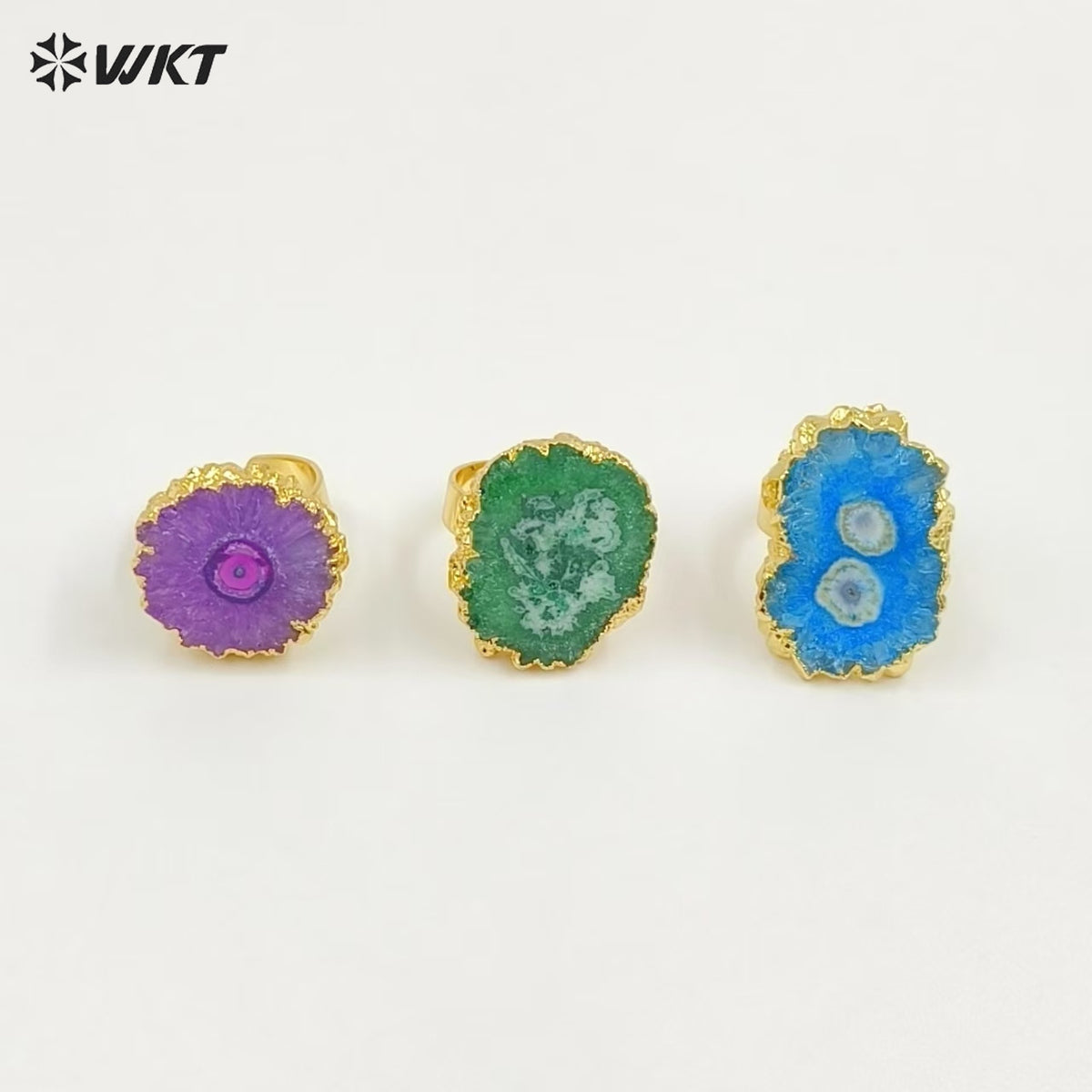 WT-R300 New Arrival Colorful Druzy Agate Rings 24K Gold Plated Rings Multi-color Optional New Design Rings