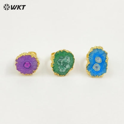 WT-R300 New Arrival Colorful Druzy Agate Rings 24K Gold Plated Rings Multi-color Optional New Design Rings