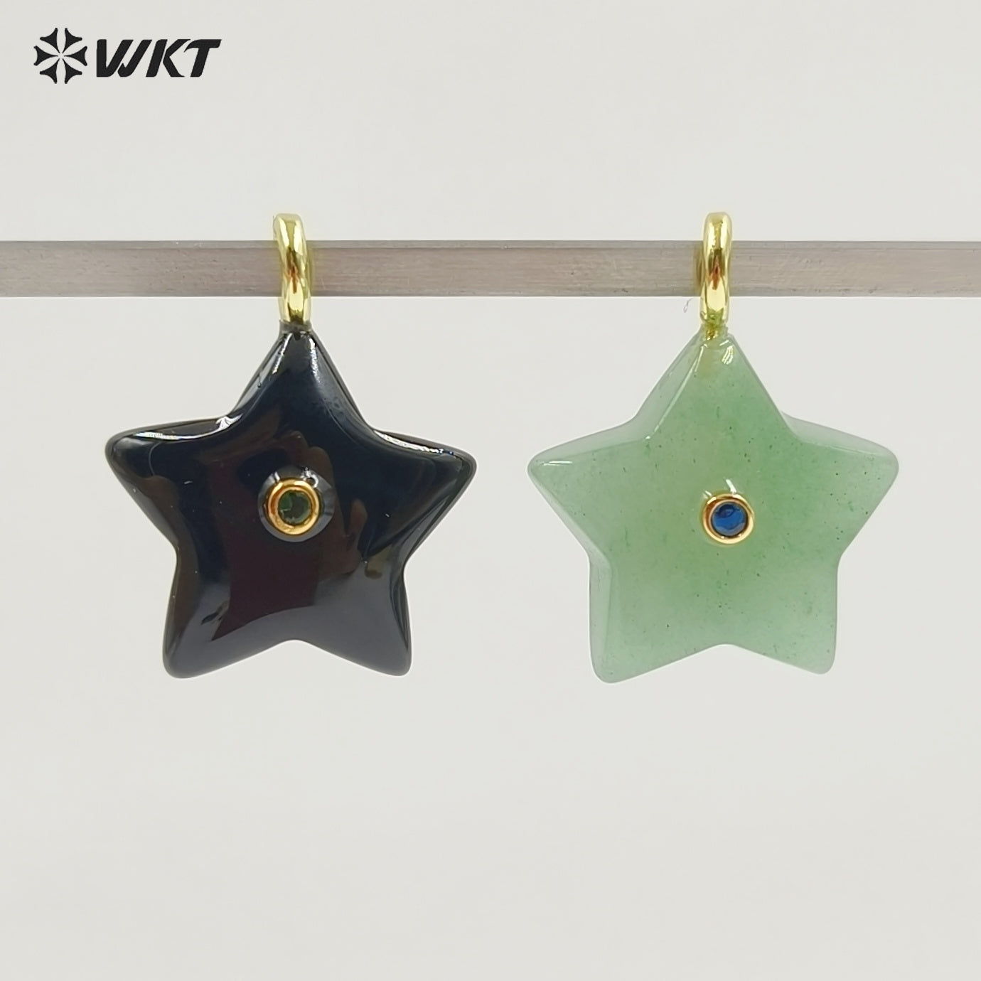 WT-P2099 Trendy Interesting Design Zircon And Natural Gemstones Star Shape Gold Charm Pendants For Lovely Necklace DIY Making