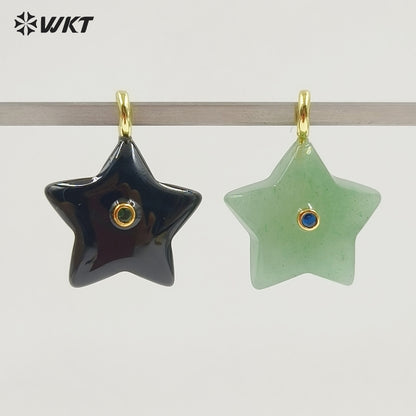 WT-P2099 Trendy Interesting Design Zircon And Natural Gemstones Star Shape Gold Charm Pendants For Lovely Necklace DIY Making