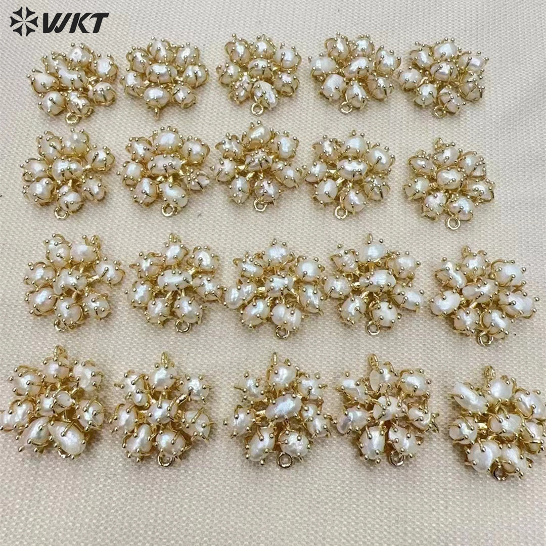 WT-JP365 Wholesale New Design Fashion 18K Real Gold Plated Micro Pave Cubic Zircon Frewhater Rice Pearl Pendants