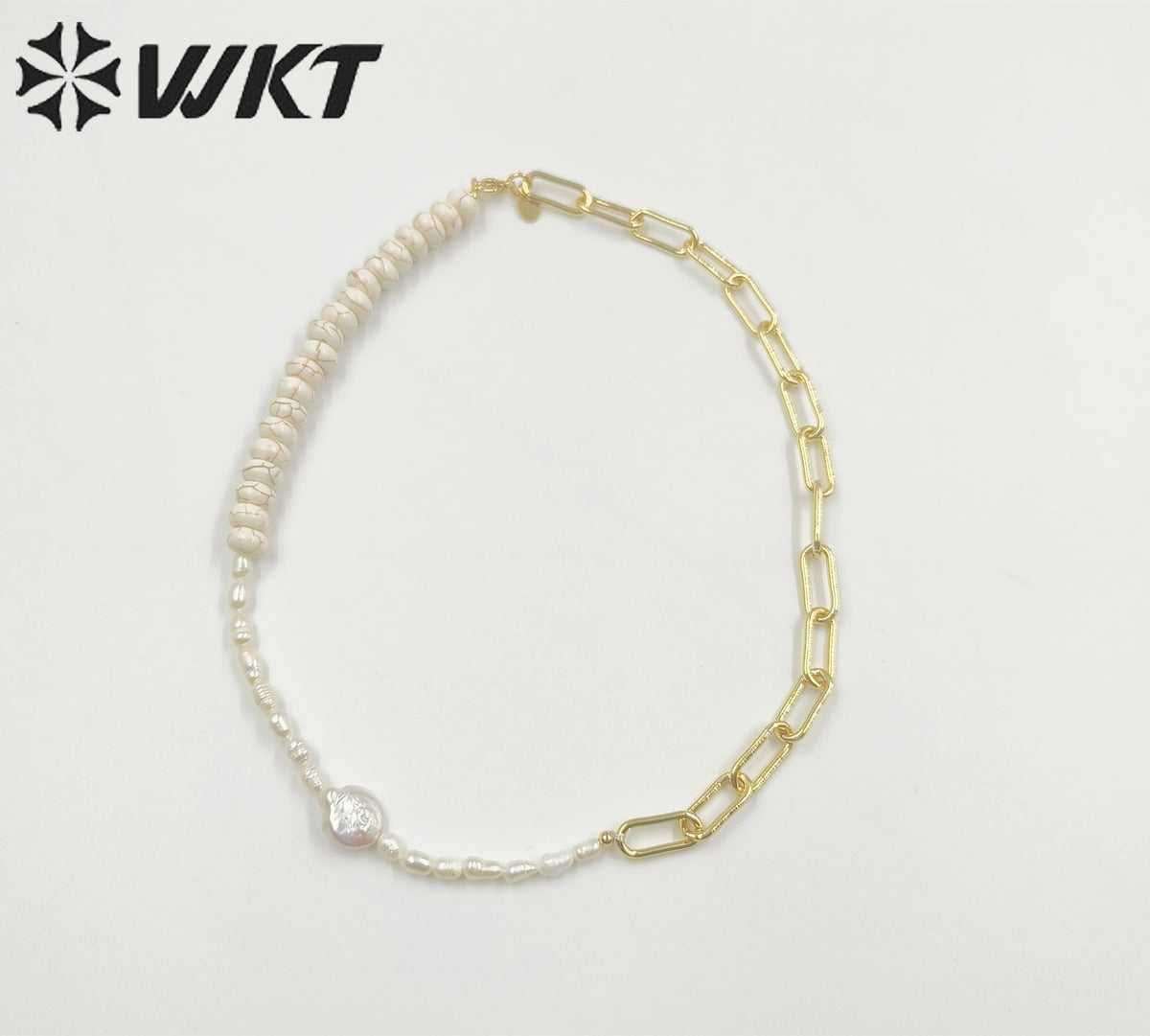 WT-JN243 Wholesale Vintage Trendy Turquoise and Pearl 18k Chain Gold Plated Elegant Exquisite High Quality Pendant Necklace