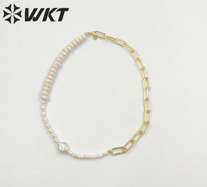 WT-JN243 Wholesale Vintage Trendy Turquoise and Pearl 18k Chain Gold Plated Elegant Exquisite High Quality Pendant Necklace