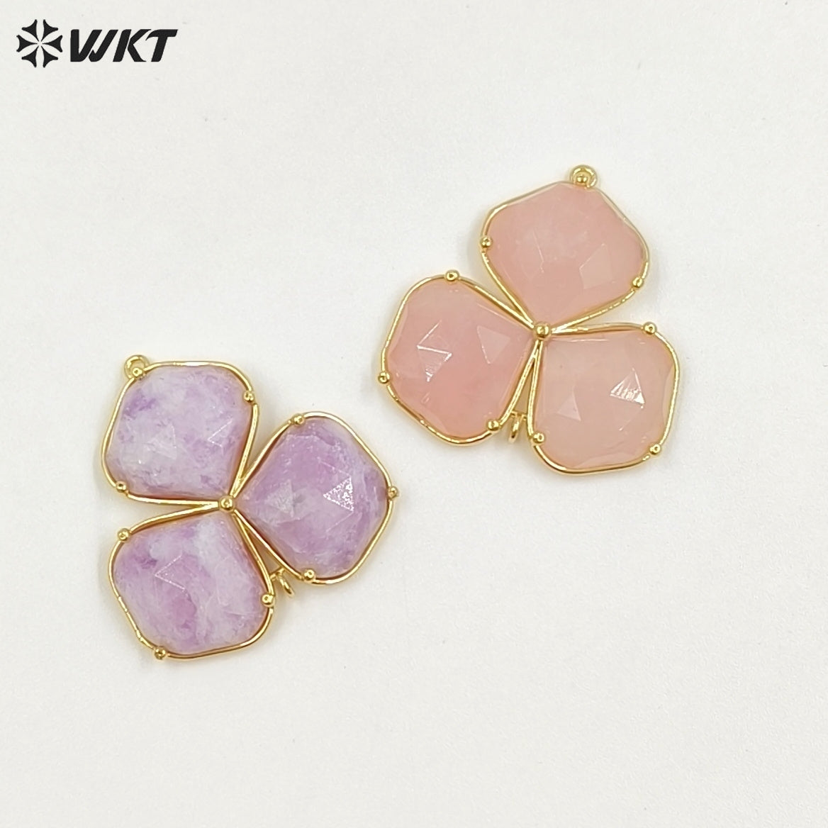 WT-P2129 Beautiful Gold Electroplated Three Natural Gemstones Leaf Shape Pendants As Handmade Jewelry Decorative Findings