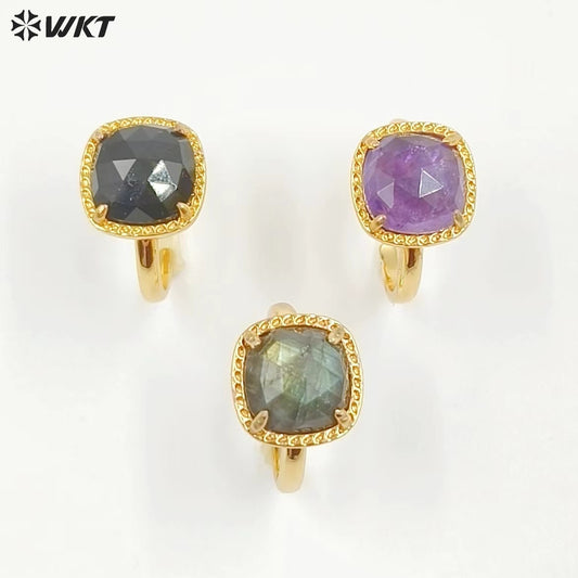 WT-R469 WKT Fashion Gemstone Elegant Women Gorgeous Gold Black Obsidian Labradorite Amethyst Stone Ring