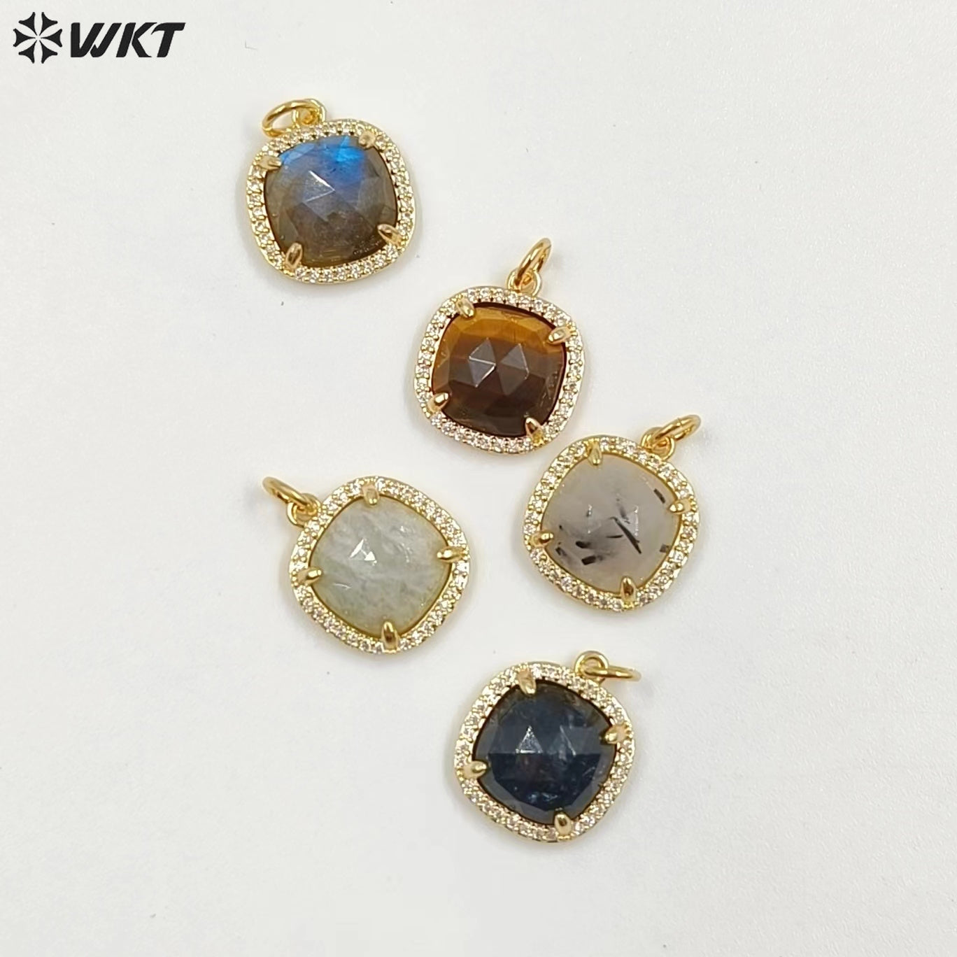 WT-MP268 Newest Vintage Style Ball Shaped Cubic Zircon Stone for Bracelet Design Women Gold Bezel Square Shaped Pendant