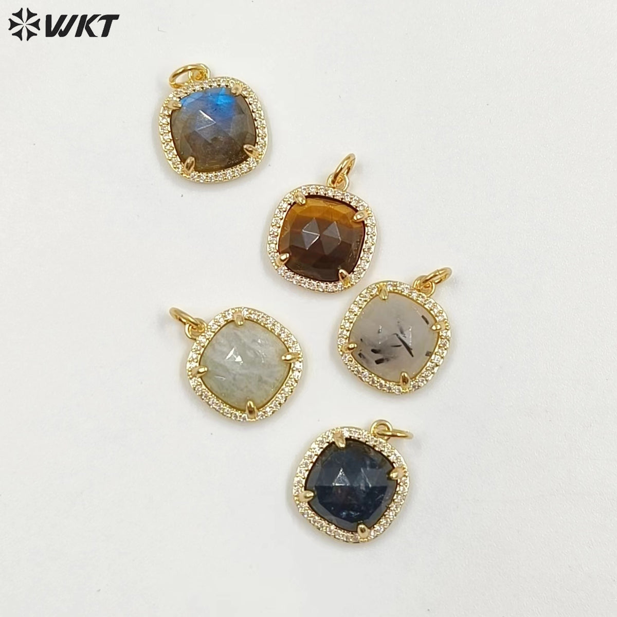 WT-MP268 Newest Vintage Style Ball Shaped Cubic Zircon Stone for Bracelet Design Women Gold Bezel Square Shaped Pendant
