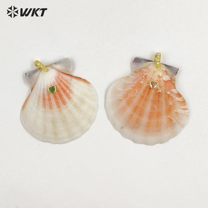 WT-JP503 Trendy Popular Zircon And Natural Scallop Shell Gold Pendants For Girls Lovely Handmade Earrings Design Accessory