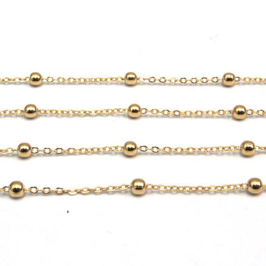 WT-BC009 Balls 3.5mm (chain 1.5x1.5mm), Ball Design Chain, 18K Shiny Gold Plated Copper Ball Chain