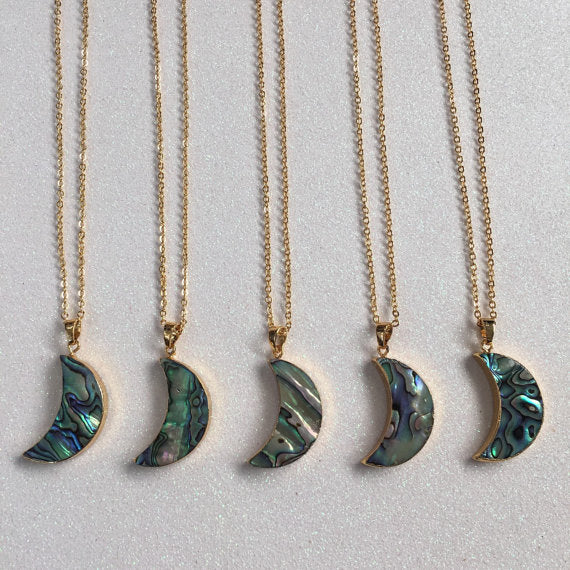 WT-N795 Wholesale Crescent Paua Necklace Jewelry Natural Abalone Shell With 24k Real Gold Plated Fashion Gold Necklace