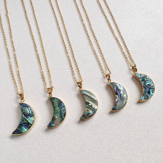 WT-N795 Wholesale Crescent Paua Necklace Jewelry Natural Abalone Shell With 24k Real Gold Plated Fashion Gold Necklace