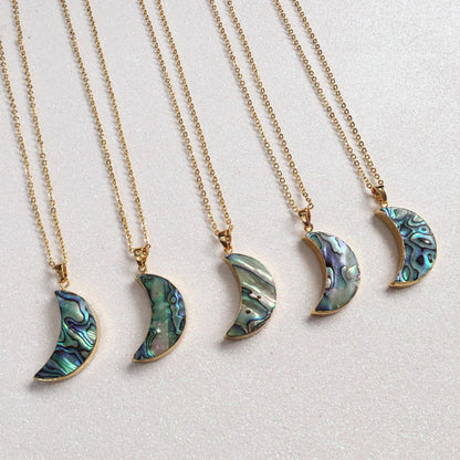 WT-N795 Wholesale Crescent Paua Necklace Jewelry Natural Abalone Shell With 24k Real Gold Plated Fashion Gold Necklace