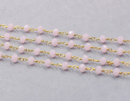 WT-RBC188 New Pink Crystal 3mm Faceted Beads Rosary Chain Fashion Gold Plated Resist Tarnishable Handmade Wire Wrapped Chain