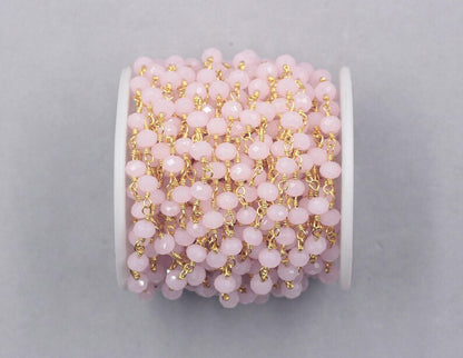 WT-RBC188 New Pink Crystal 3mm Faceted Beads Rosary Chain Fashion Gold Plated Resist Tarnishable Handmade Wire Wrapped Chain