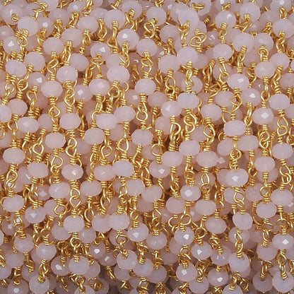 WT-RBC188 New Pink Crystal 3mm Faceted Beads Rosary Chain Fashion Gold Plated Resist Tarnishable Handmade Wire Wrapped Chain