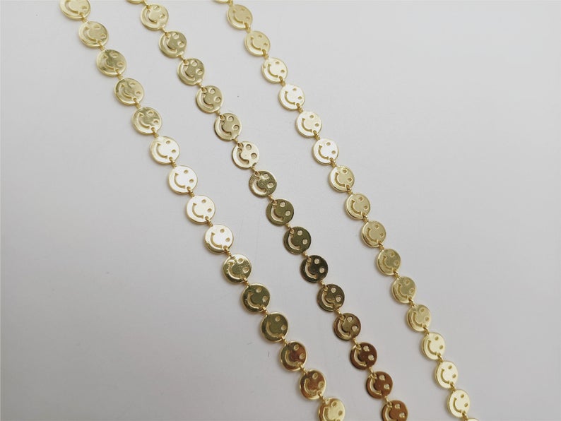 WT-BC163 18K Gold Happy Face Chain by Meter Gold Smile Face Chain Necklace Choker Happy Faces Jewelry Findings Chain