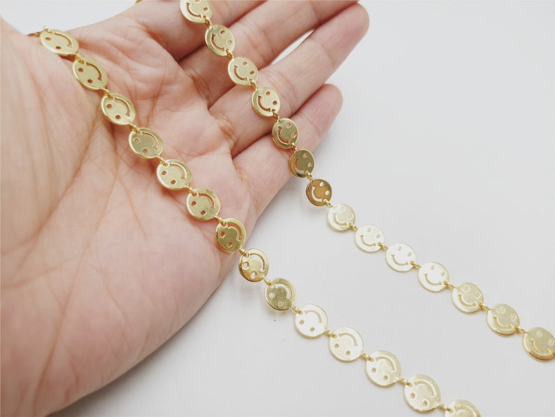 WT-BC163 18K Gold Happy Face Chain by Meter Gold Smile Face Chain Necklace Choker Happy Faces Jewelry Findings Chain