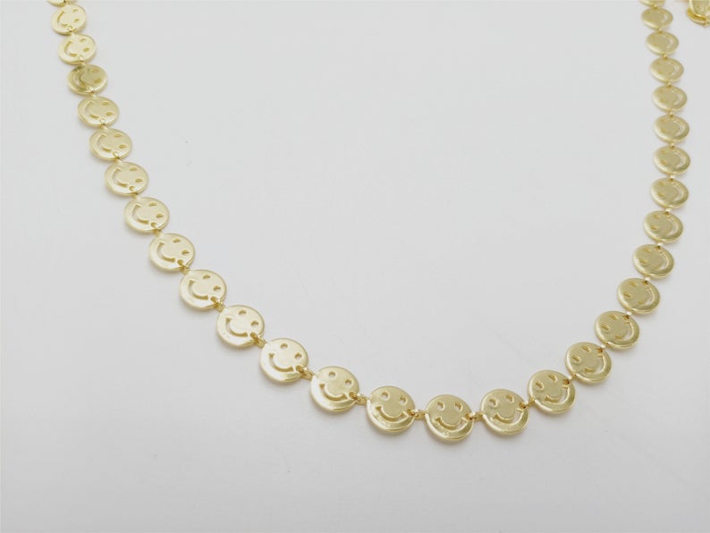WT-BC163 18K Gold Happy Face Chain by Meter Gold Smile Face Chain Necklace Choker Happy Faces Jewelry Findings Chain