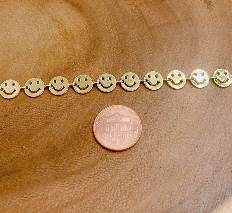 WT-BC163 18K Gold Happy Face Chain by Meter Gold Smile Face Chain Necklace Choker Happy Faces Jewelry Findings Chain