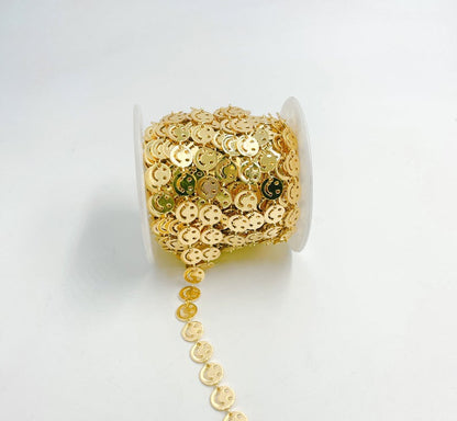 WT-BC163 18K Gold Happy Face Chain by Meter Gold Smile Face Chain Necklace Choker Happy Faces Jewelry Findings Chain