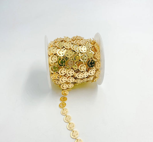WT-BC163 18K Gold Happy Face Chain by Meter Gold Smile Face Chain Necklace Choker Happy Faces Jewelry Findings Chain