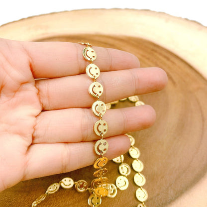 WT-BC163 18K Gold Happy Face Chain by Meter Gold Smile Face Chain Necklace Choker Happy Faces Jewelry Findings Chain