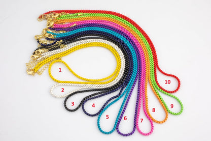 BFN016 Wholesale Summer Hot Sales rainbow Color Box Chain Necklace 18 Inch Long Simple Brass Metal Enamel Chain for Pendants