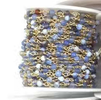 WT-RBC207 Wholesale Fashion Gold Electroplated Colorful Natural Gemstone Beads Chain Handmade Stone Made Rosary Beads Chain