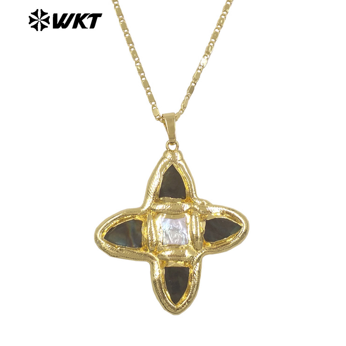 WT-JN363 Hot Sale Delicate Gold Plated Tiger Eye Natural Gemstones And Pearl Cross Pendants Necklace For Ladies Daily Match