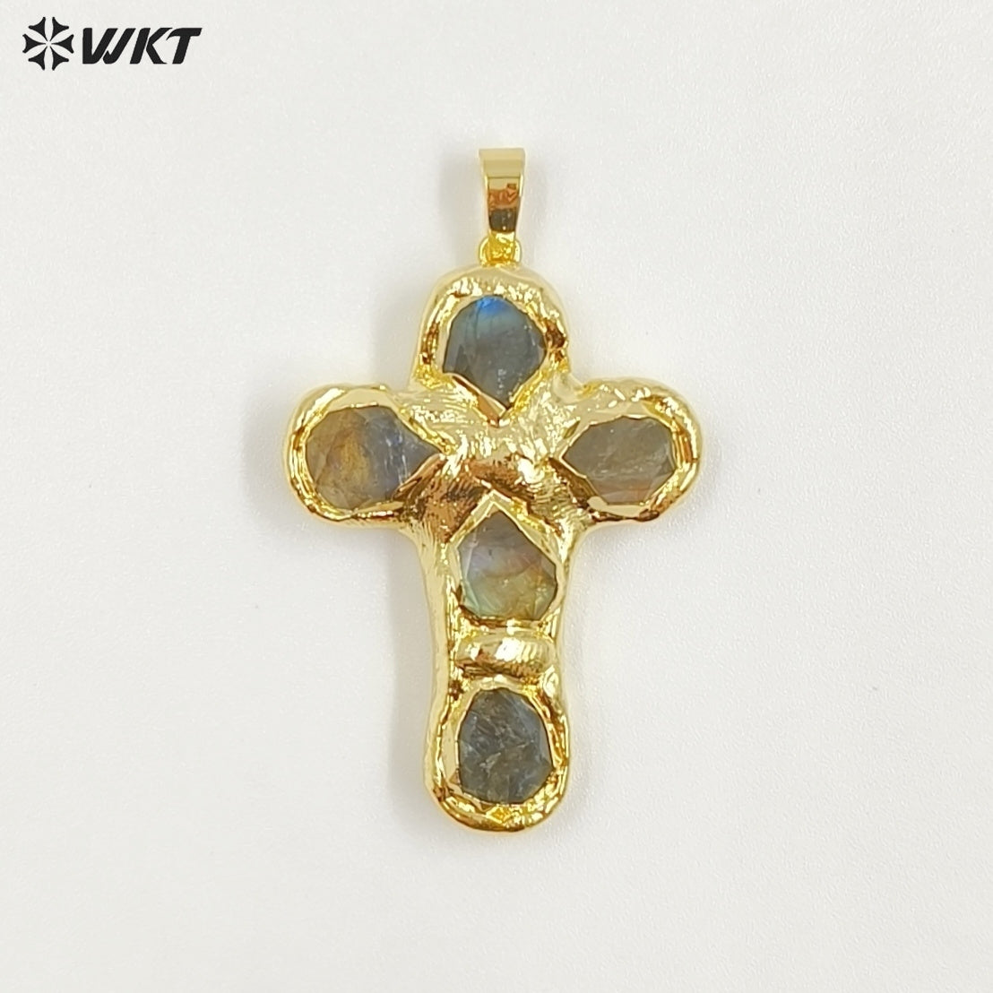 WT-P2045 Popular Sale Back Full Gold Electroplated Turquoise Natural Gemstones Cross Pendants As Fashion Necklace DIY Findings