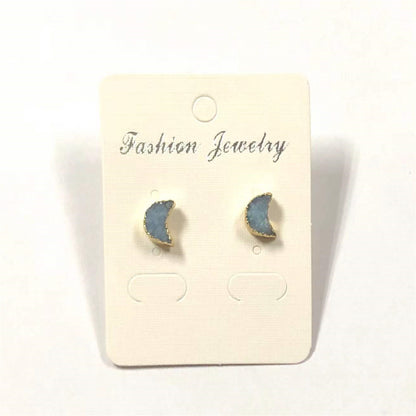 WT-E282 Design Lovely Natural Druzy Quartz Crescent Earring Colorful Tiny Moon Quartz Stud Earring With 24k Gold Electroplated
