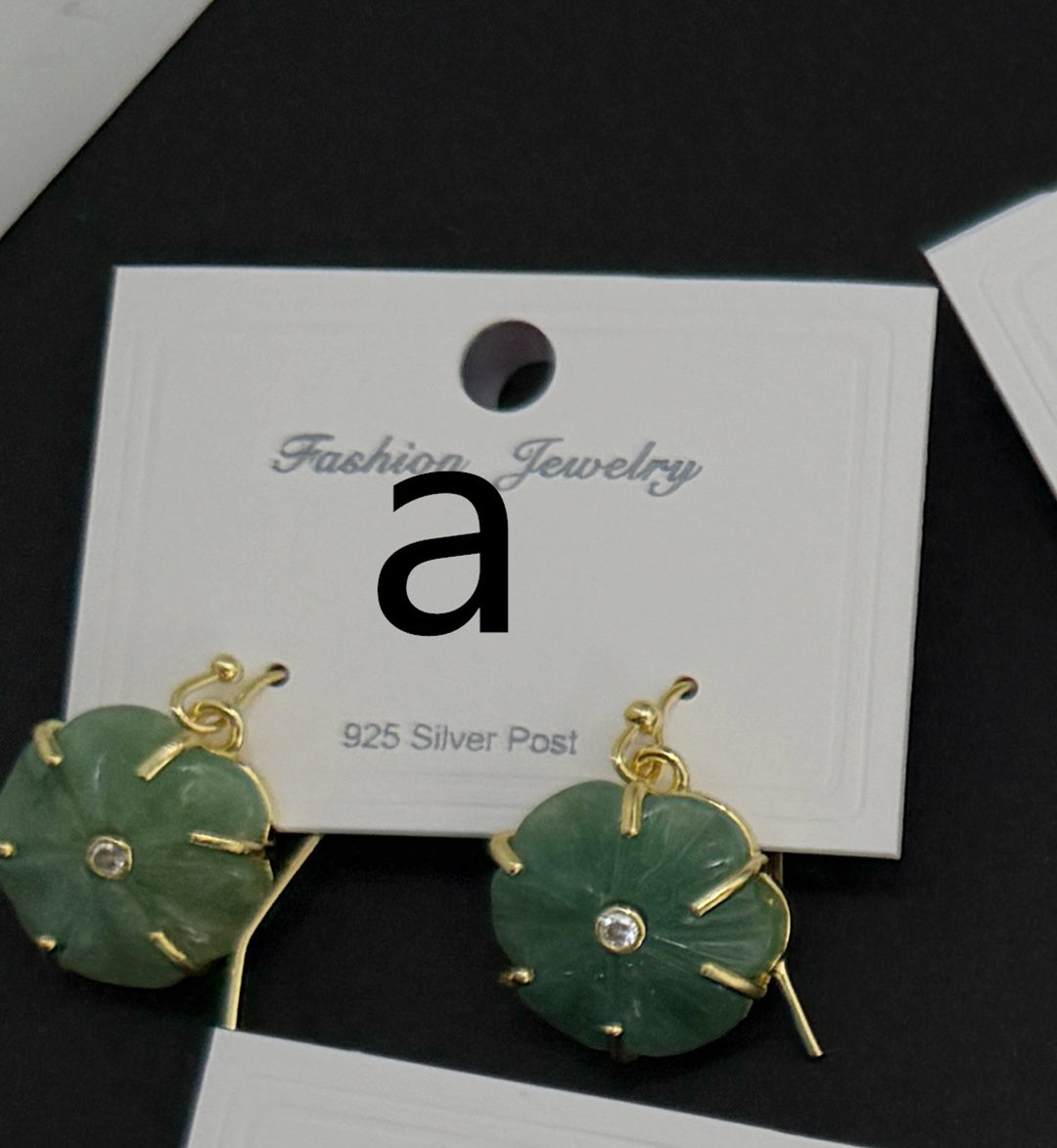 WT-E799 Popular Sale Gold Plated Zircon And Multi Natural Gemstones Flower Shape Pendant Earrings As Women Birthday Gifts